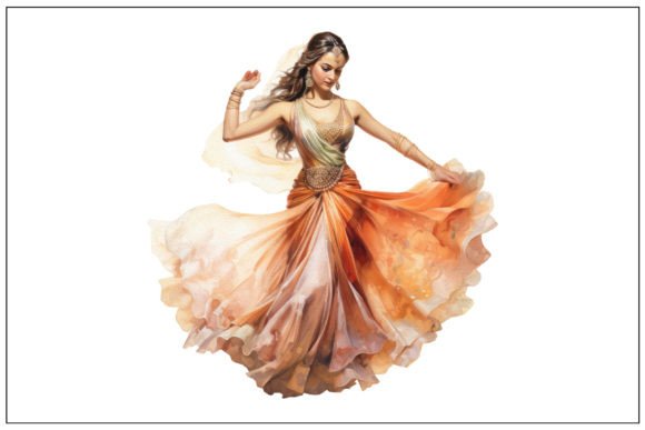 Download Indian Dancer in Orange Golden Dress PNG - Indian Collection