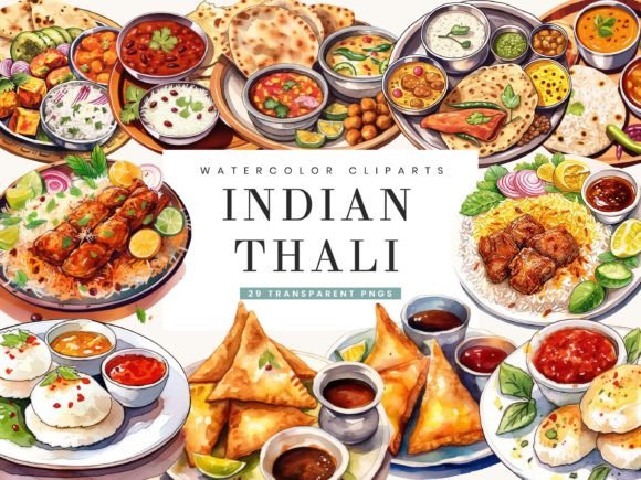 Download Watercolor Indian Thali Clipart Bundle - Indian Collection